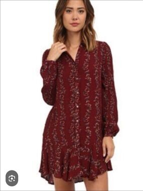 Free People Burgundy Floral Long-Sleeve Button Dress